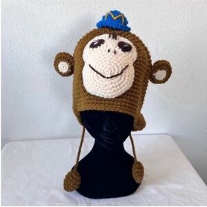 Charming Brown Monkey Hat with Blue Accent for Kids